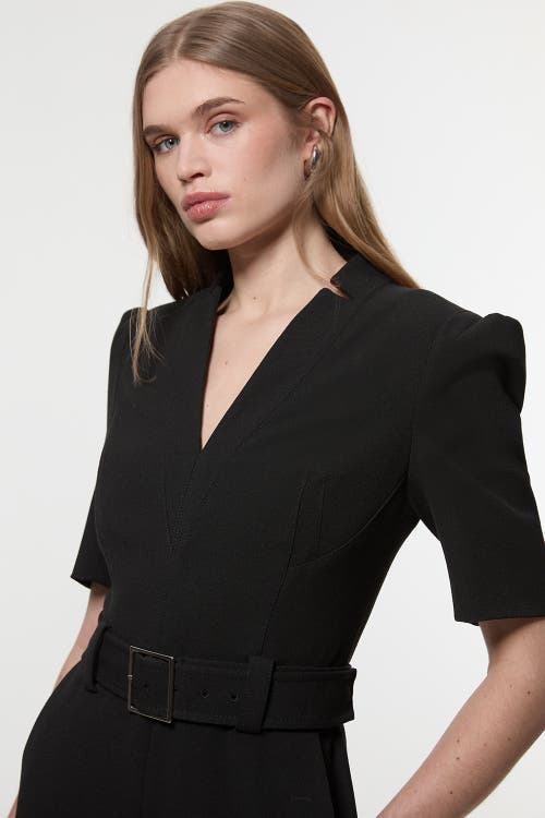 Karen Millen Structured Crepe Forever Belted Jumpsuit In Black