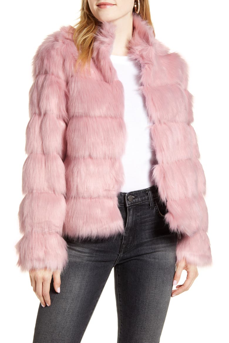 Faux Fur Tiered Coat, Main, color, PINK CRYSTAL