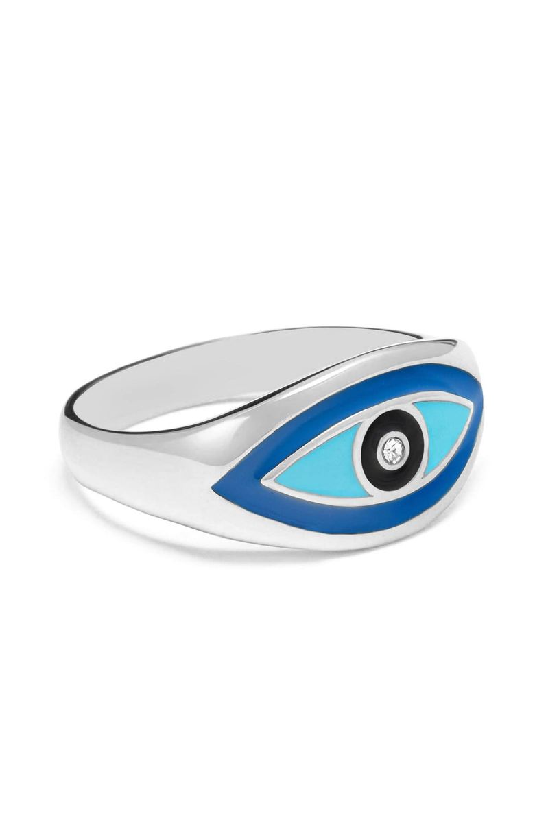 Nialaya Evil Eye Ring, Main, color, Silver / Turquoise