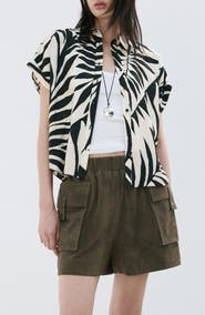 MANGO Print Button-Up Roll Cuff Shirt