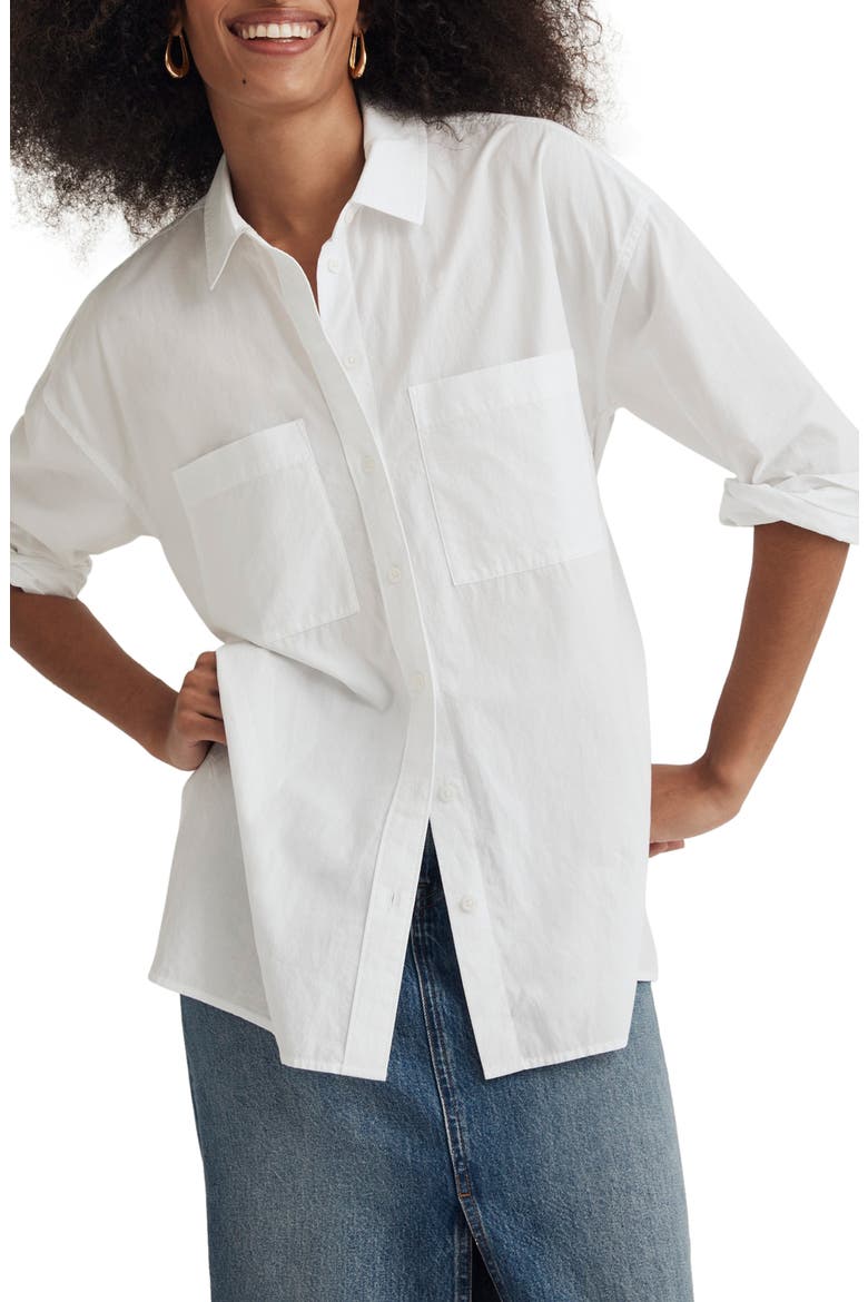 The Oversize Straight Hem Signature Poplin Shirt, Main, color, EYELET WHITE