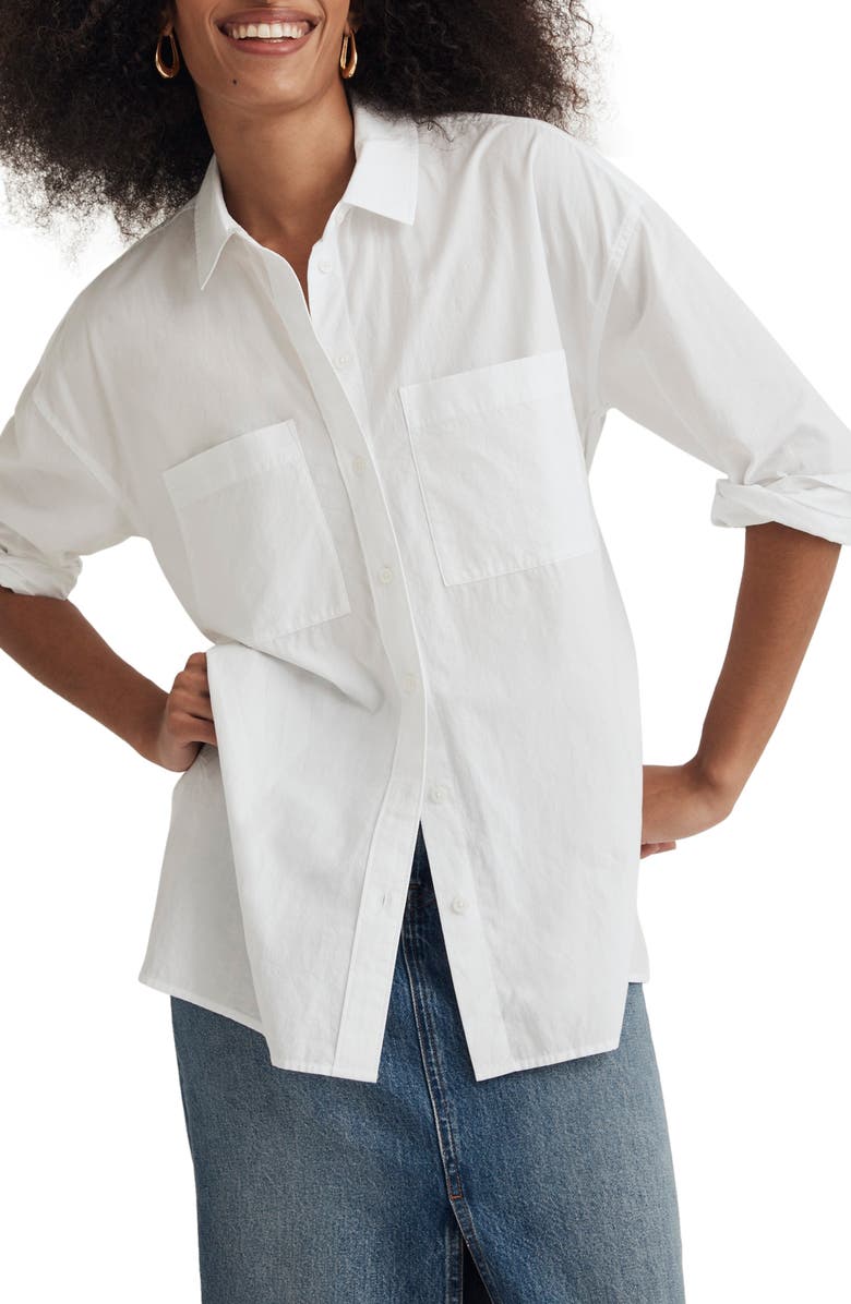 Madewell The Oversize Straight Hem Signature Poplin Shirt, Main, color, Eyelet White