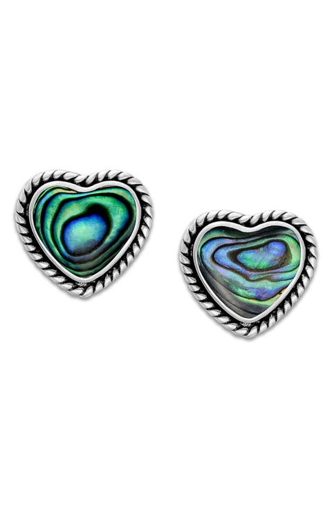 Sterling Silver Shell Heart Stud Earrings
