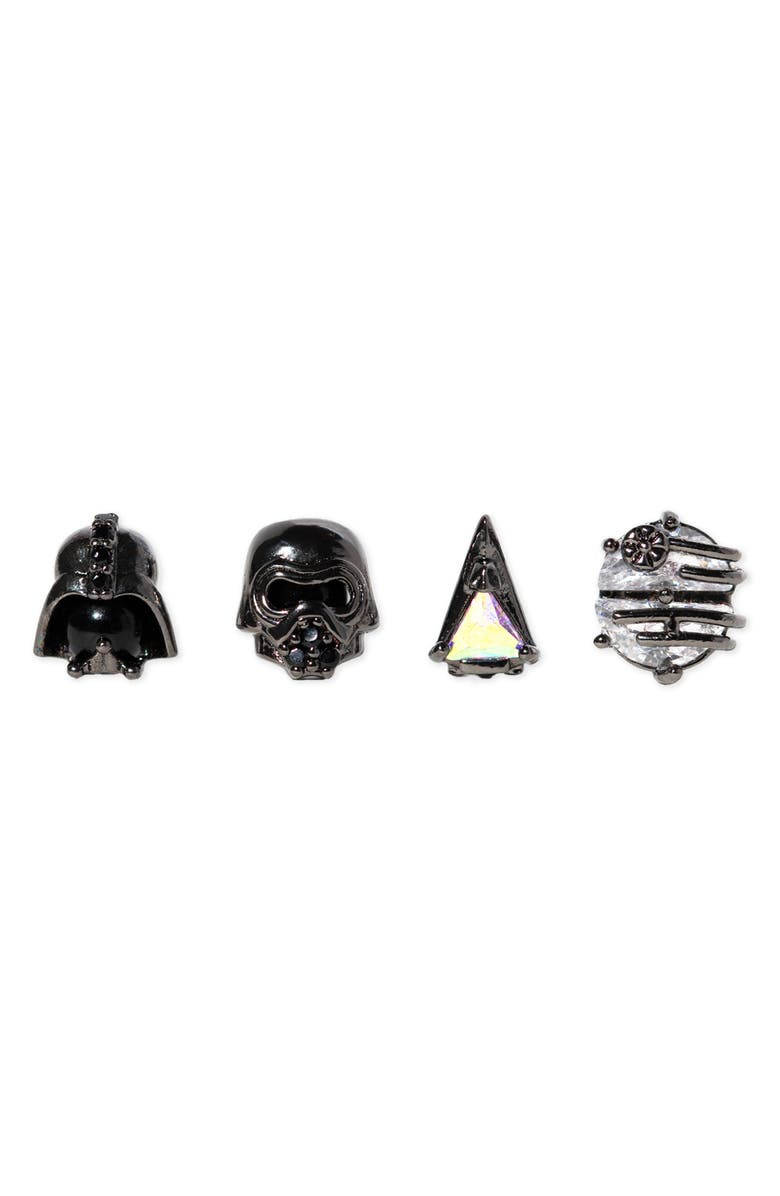 Girls Crew Star Wars<sup
™</sup
 Power of the Dark Side Set of 4 Mismatched Stud Earrings, Main, color, Gunmetal