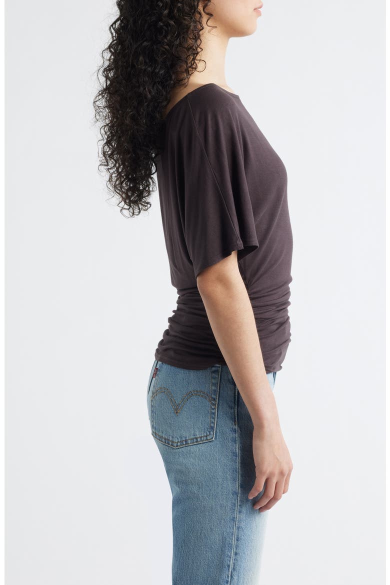 Ruched Boat Neck Top, Alternate, color, BROWN