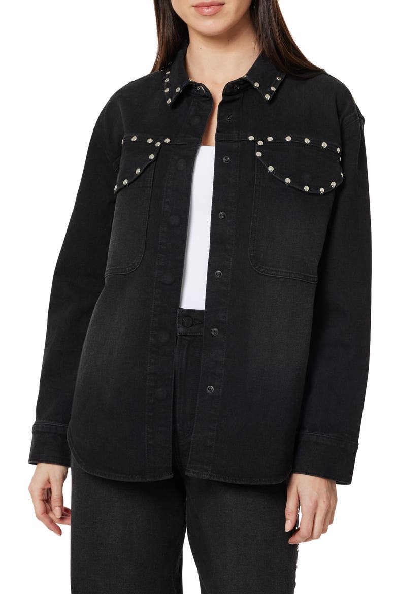 Stud Detail Denim Shirt Jacket, Main, color, JET BLACK