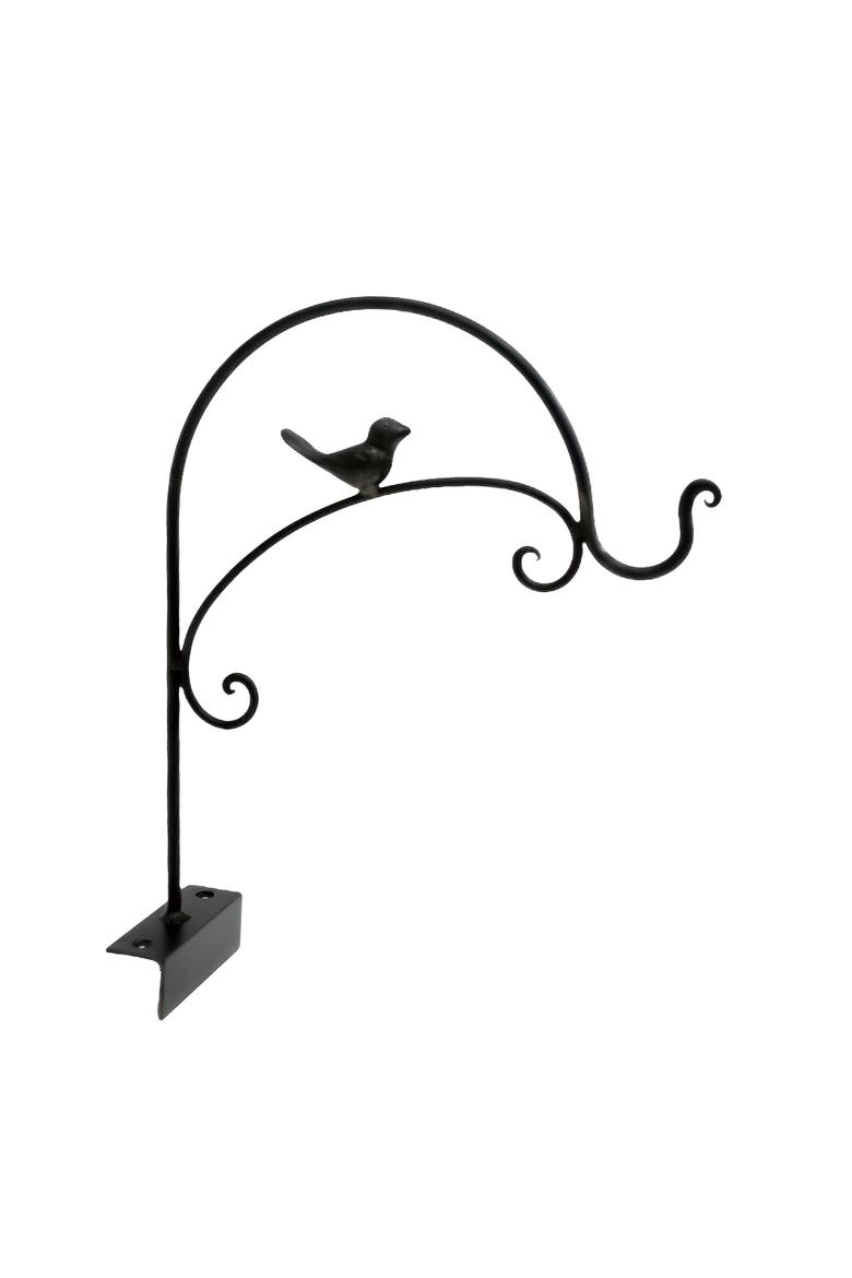 Metal 11 in. Black Plant Hanger with Bird, Main, color, Black