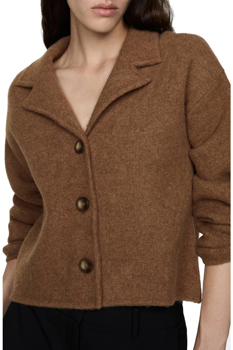 Notch Collar Crop Knit Jacket, Main, color, MEDIUM BROWN