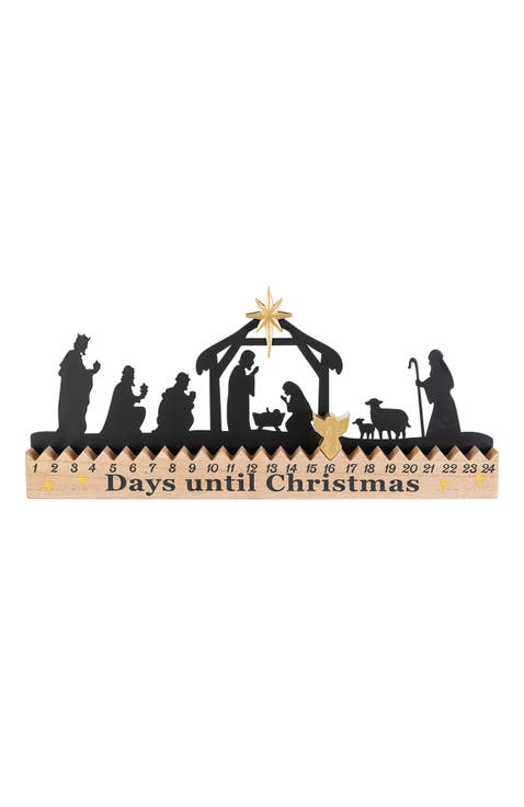 Christmas Wooden Metal Nativity Advent Countdown Calendar