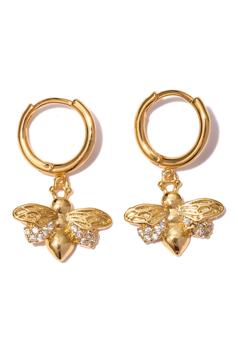 Golden Bee Hoop Earrings, Main, color, GOLD