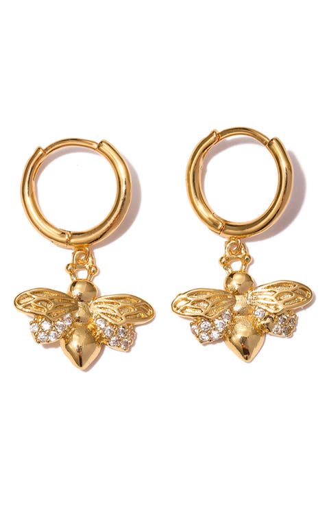 Golden Bee Hoop Earrings