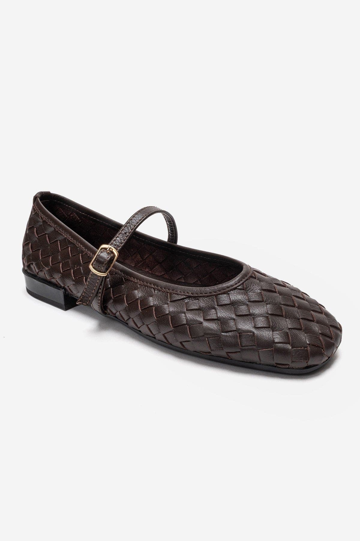 Forever & Always Shoes Yevora Leather Woven Strap Ballet Flat, Alternate, color, Brown