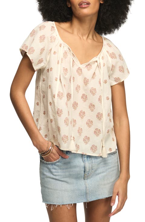 Floral Split Neck Cotton Top