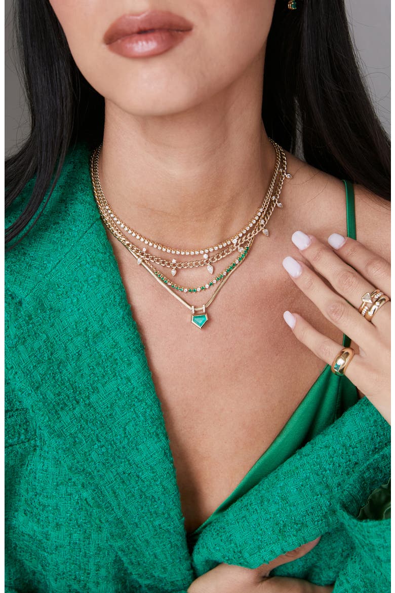 Emerald & Diamond Tennis Necklace, Alternate, color, 14K YELLOW GOLD