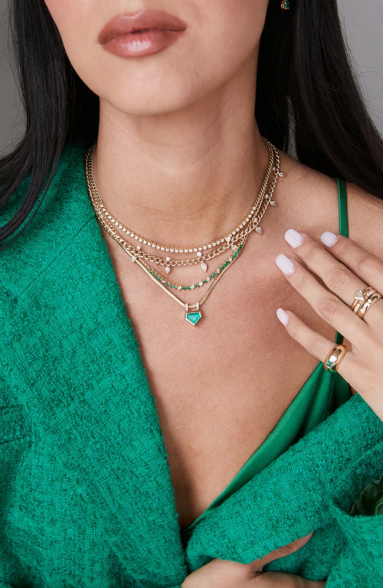 Zoë Chicco Emerald & Diamond Tennis Necklace, Alternate, color, 14K Yellow Gold