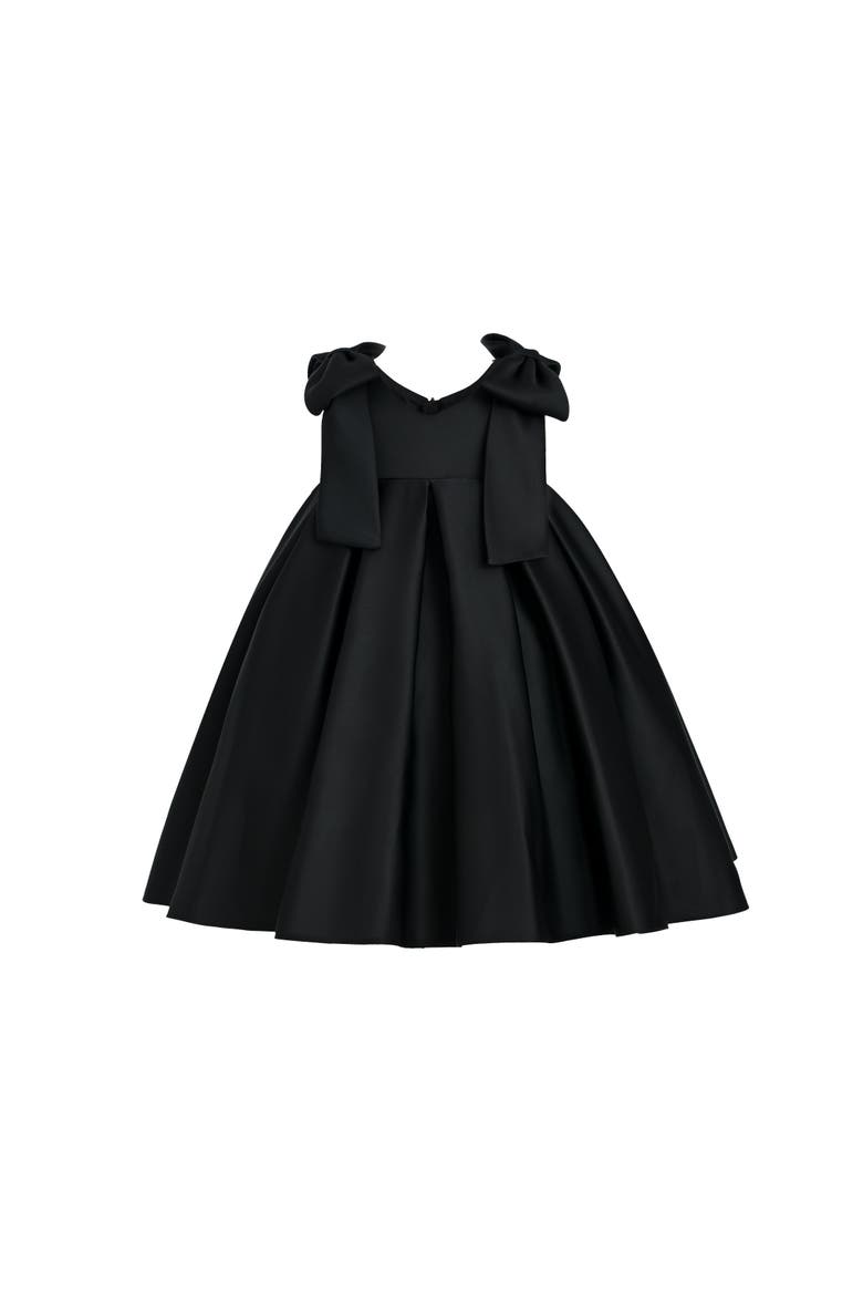 Palermo Satin Bow Pleated Dress, Main, color, Black