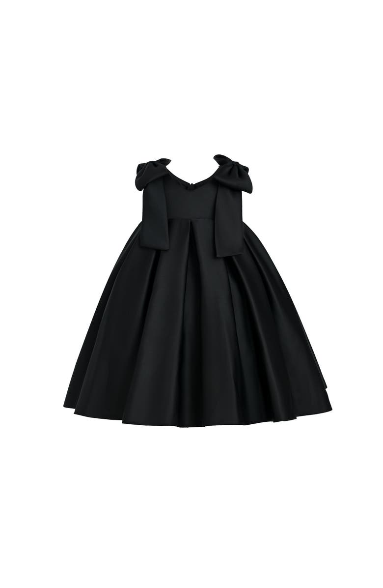Tulleen Palermo Satin Bow Pleated Dress, Main, color, Black