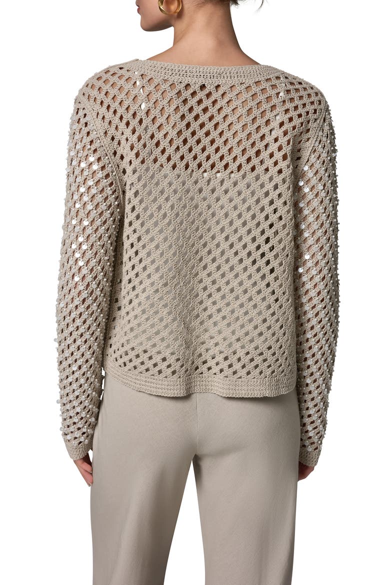 Pearl Detail Open Knit Cardigan, Alternate, color, SANDSTONE
