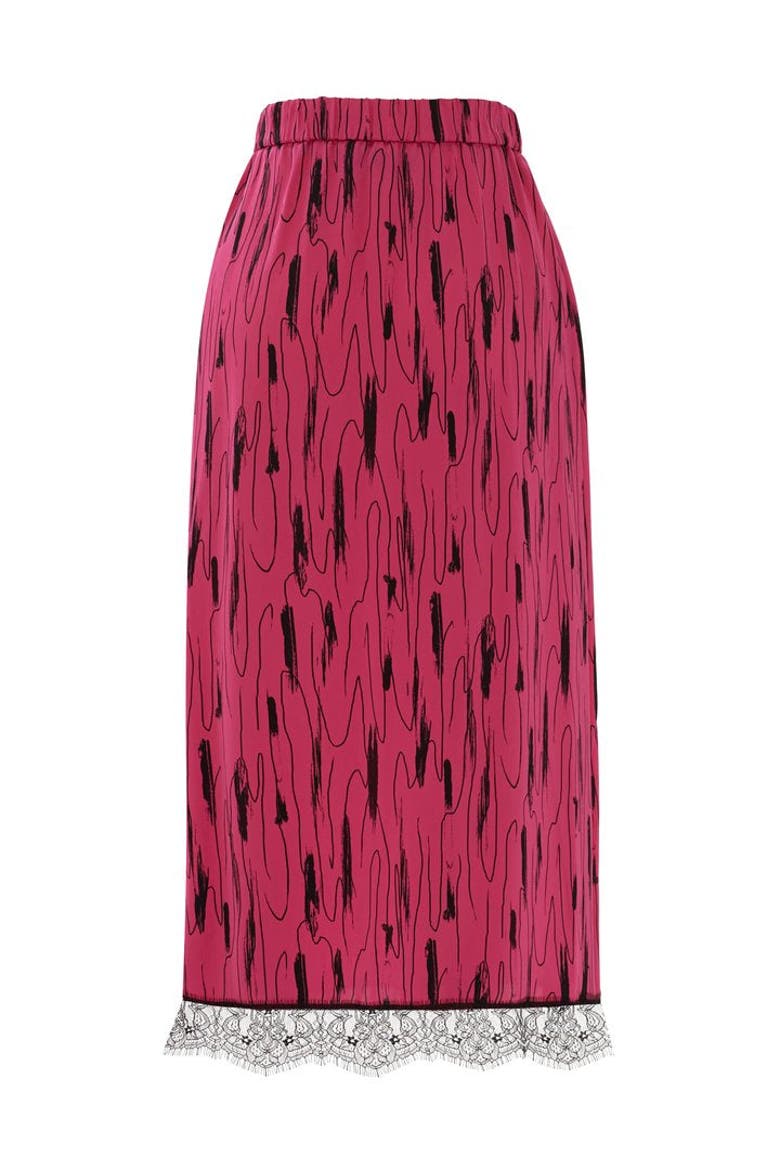 Slit Lace Detail Skirt, Alternate, color, FUCHSIA-BLACK