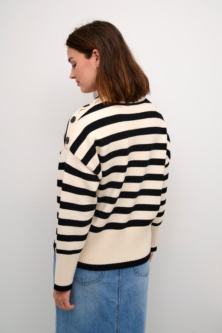 Marie Round Neck Casual Fit Pullover, Alternate, color, Ant. white/Black Stripe