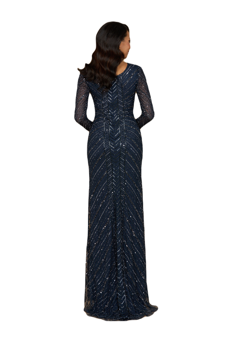 Long Sleeve Beaded Gown, Alternate, color, Navy