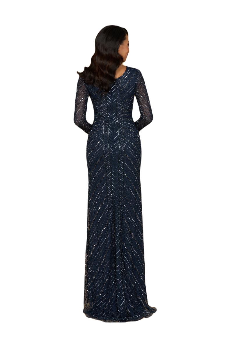 LARA New York Long Sleeve Beaded Gown, Alternate, color, Navy