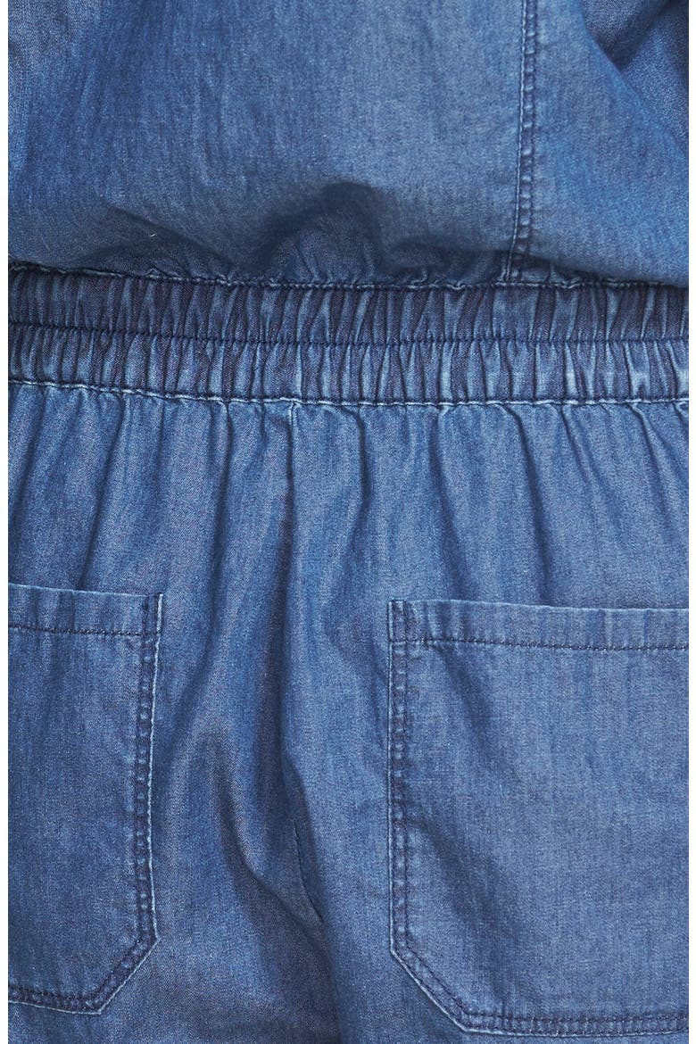 'Living Girl' Denim Romper, Alternate, color, BLUE