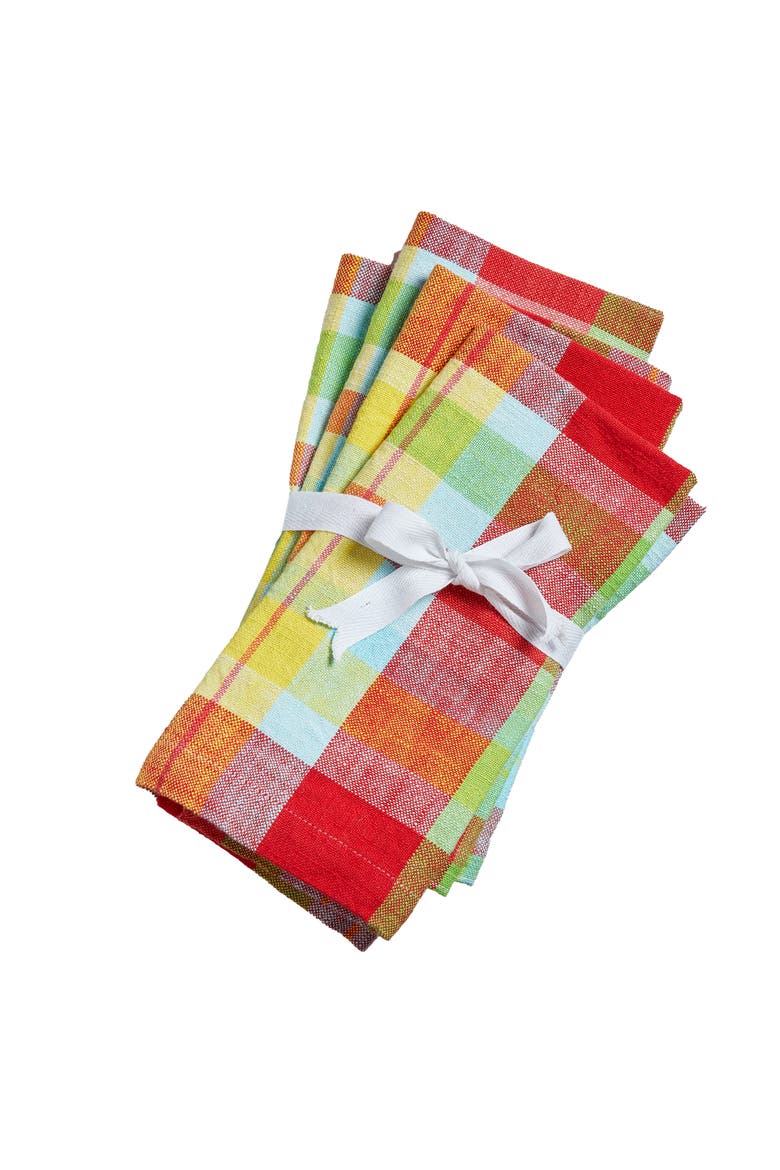 Fresh Pick Plaid Napkin S/4 Multi Cotton Summer, Main, color, Multicolored