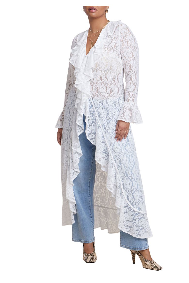 Lace Ruffle Duster, Main, color, WHITE