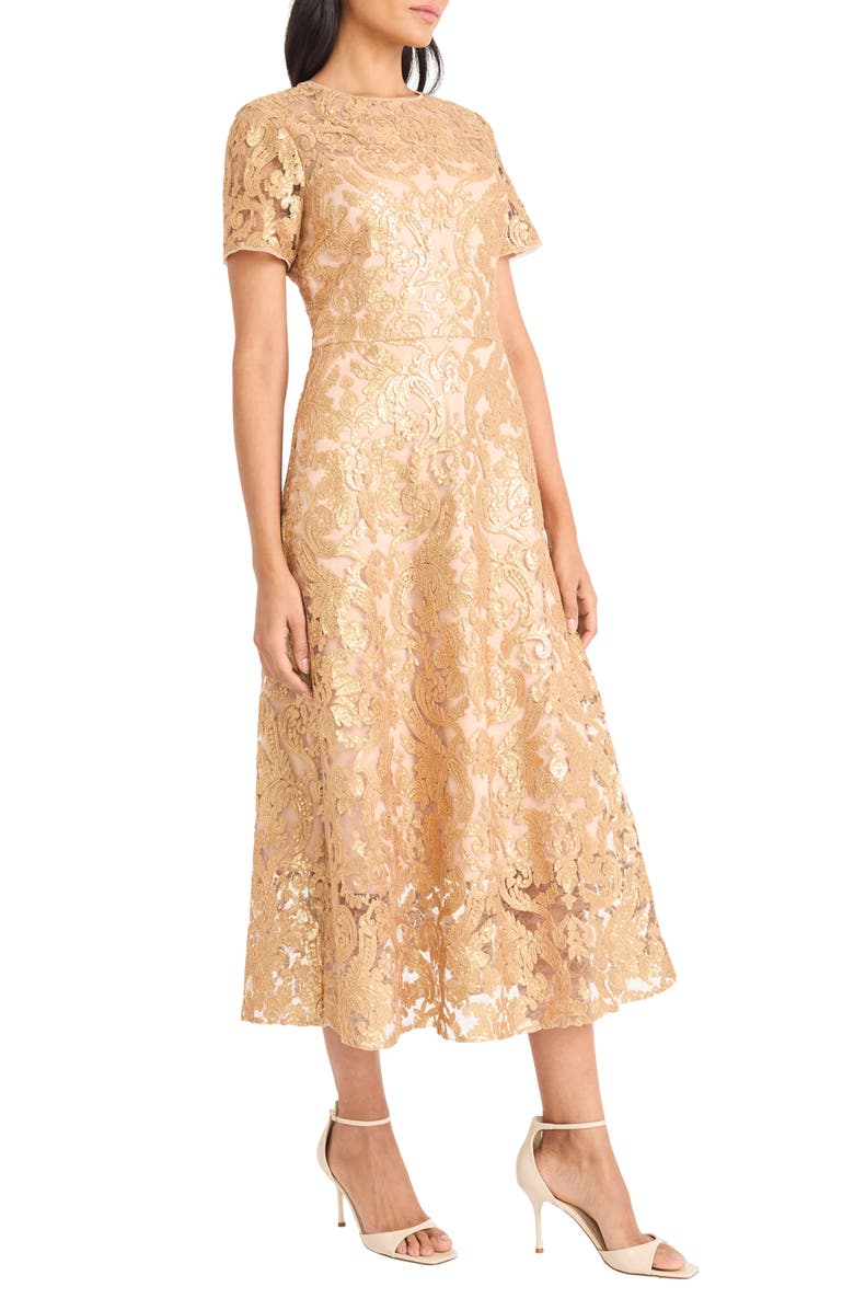 Maggy London Sequin Fit & Flare Cocktail Dress, Alternate, color, Caramel