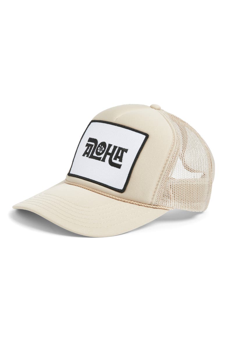 Aloha Flower Trucker Hat, Main, color, TAN