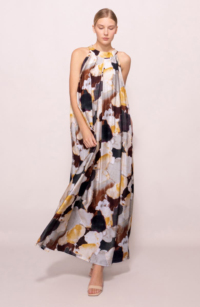 MELLODAY High Neck Maxi Dress, Alternate, color, Saffron Multi