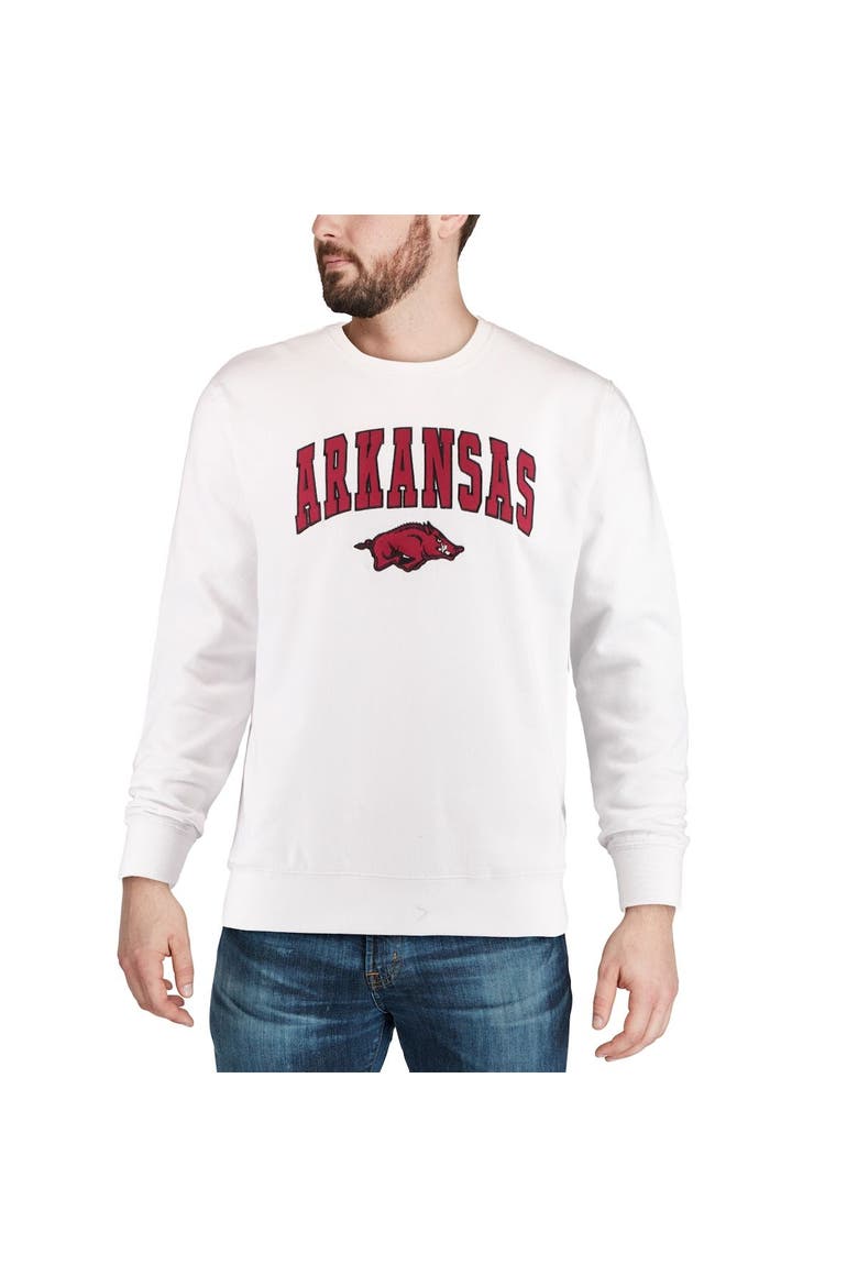 Men's Colosseum White Arkansas Razorbacks Arch & Logo Crew Neck Sweatshirt, Alternate, color, White