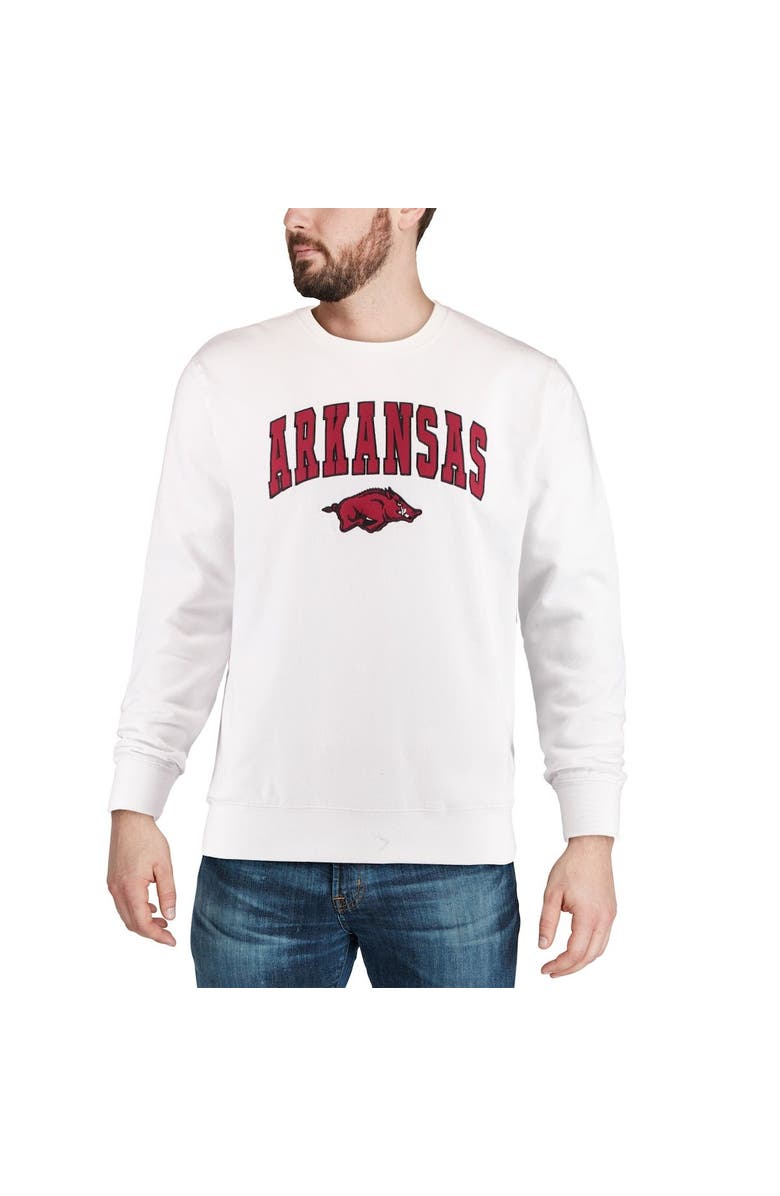 COLOSSEUM Men's Colosseum White Arkansas Razorbacks Arch & Logo Crew Neck Sweatshirt, Alternate, color, White