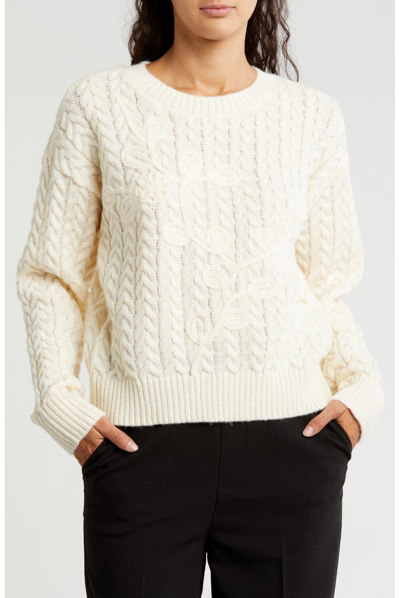 Cable Knit Sweater, Main, color, IVORY