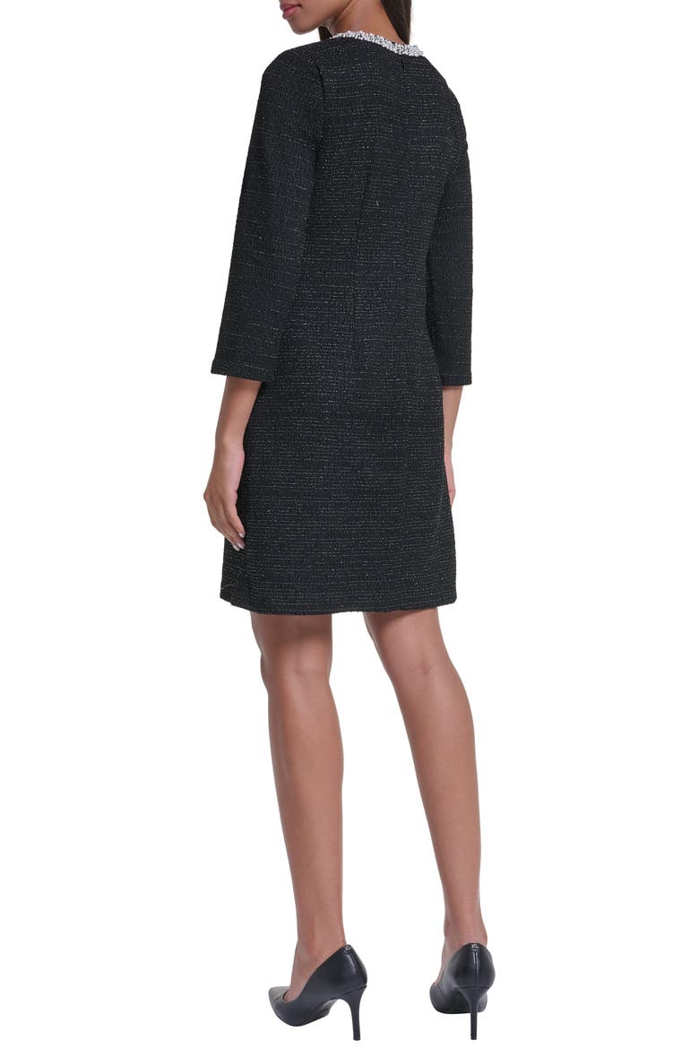 Bead Detail Shimmer Knit Tweed Shift Minidress, Alternate, color, BLACK/ SILVER MULTI