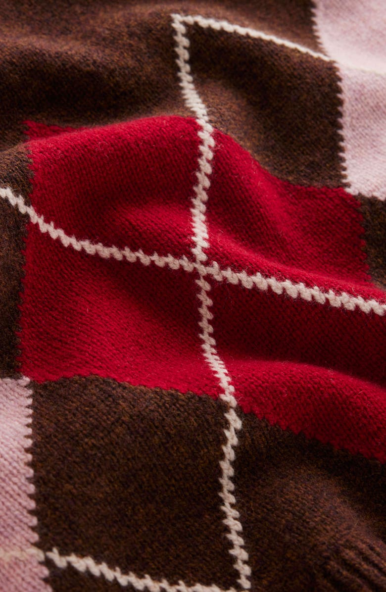 Boden Polly Turtleneck Wool Sweater, Alternate, color, Brown Pink Argyle