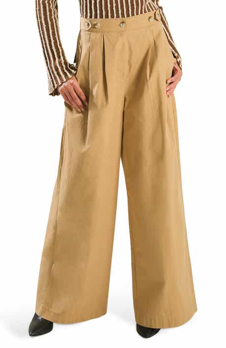 High Waist Pleated Wide Leg Cotton Pants