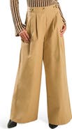 FREEMARKET High Waist Pleated Wide Leg Cotton Pants