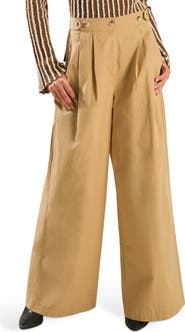 FREEMARKET High Waist Pleated Wide Leg Cotton Pants