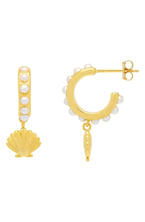 Scallop Drop Hoop Earrings