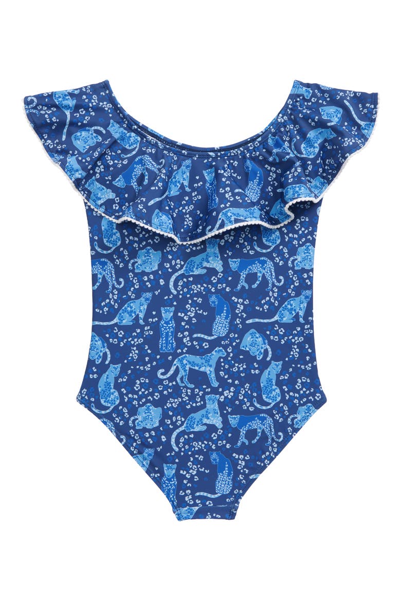 Ruffle One-Piece Swimsuit, Alternate, color, CHEETAH BLUE