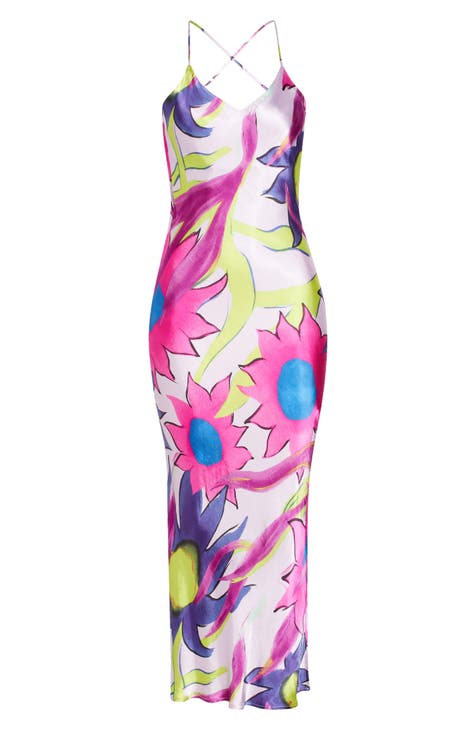 Floral Print Satin Midi Dress