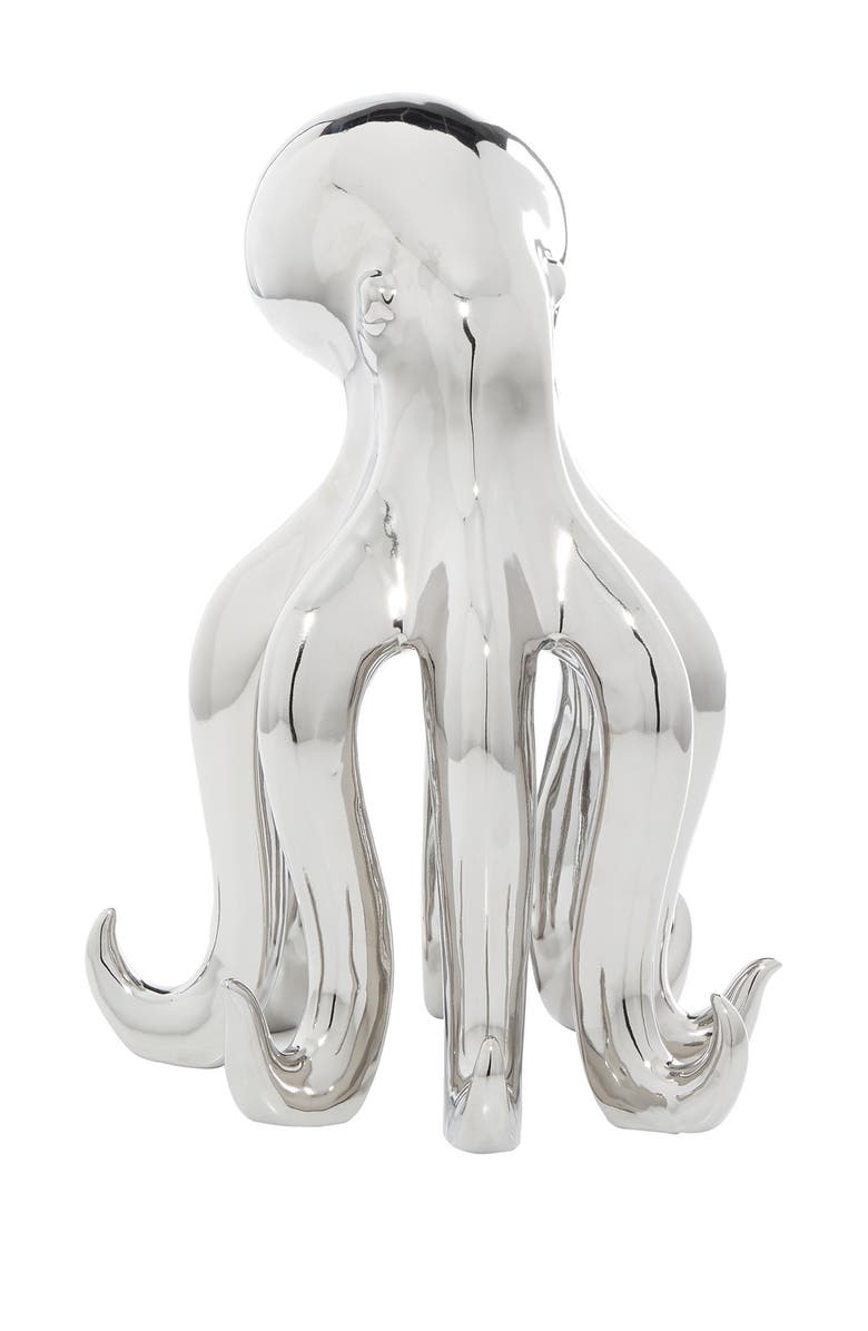 WILLOW ROW Silvertone Porcelain Tall Octopus Sculpture with Long Tentacles, Alternate, color,