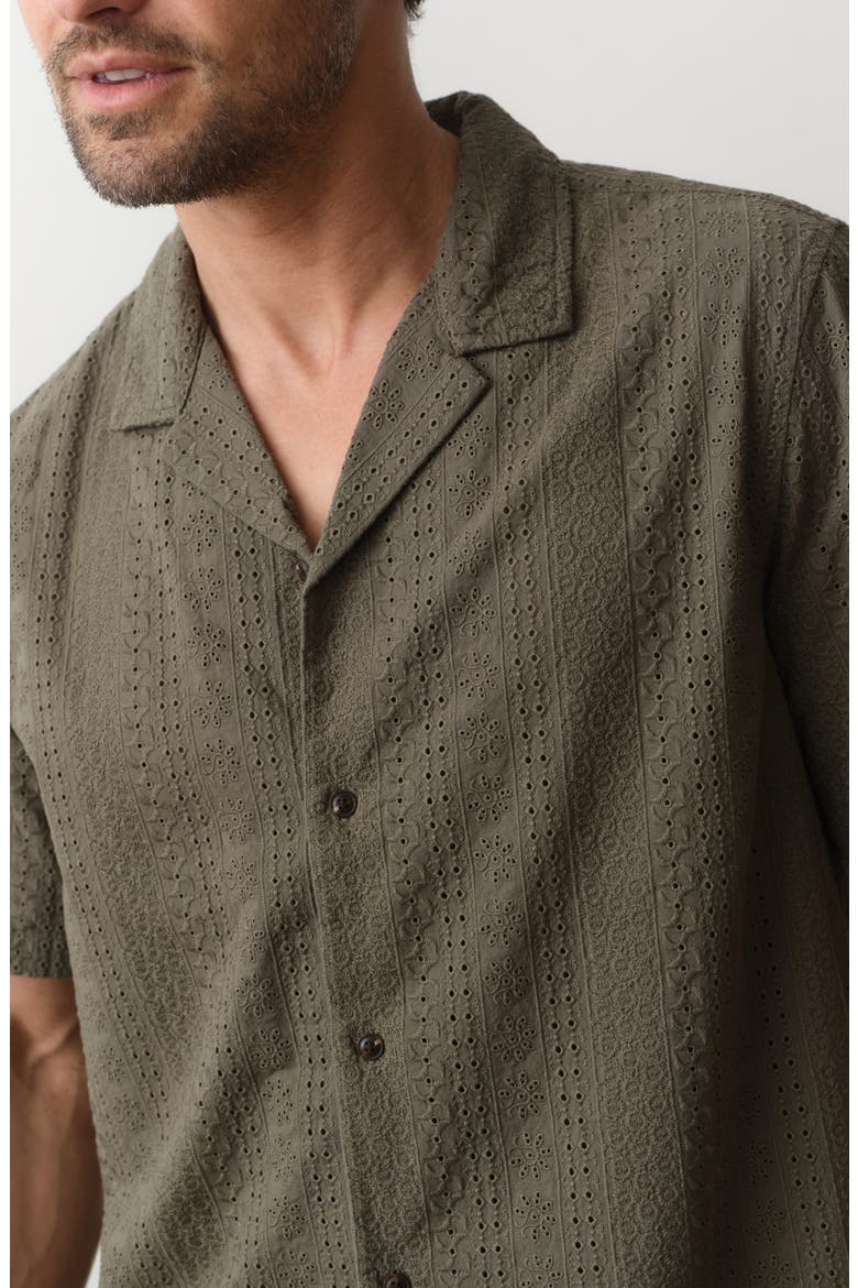 Eyelet Cotton Camp Shirt, Alternate, color, INDIA INK