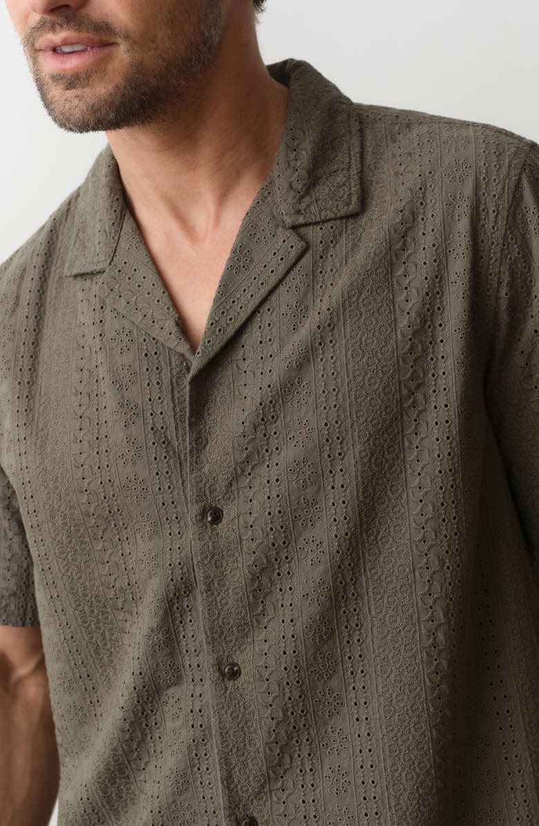 Marine Layer Eyelet Cotton Camp Shirt, Alternate, color, India Ink