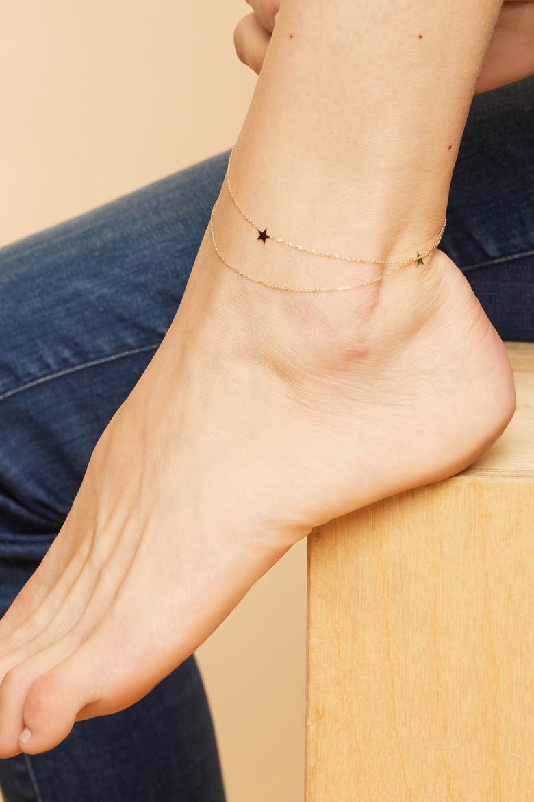 14K Yellow Gold Starry-Eyed Anklet, Alternate, color, Yellow Gold