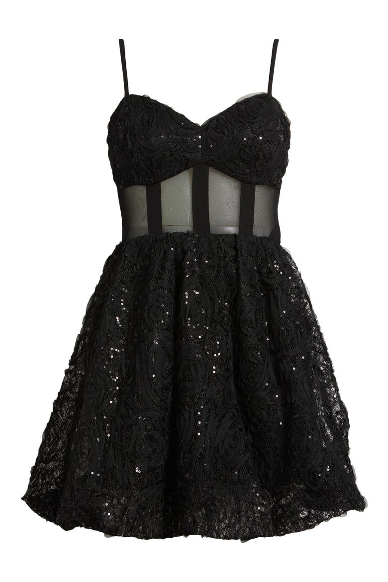 Sequin Lace Corset Cocktail Minidress, Alternate, color, BLACK