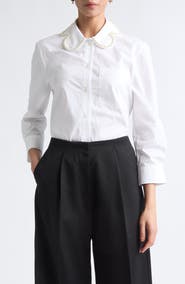 Simone Rocha Crop Petal Collar Cotton Button-Up Shirt