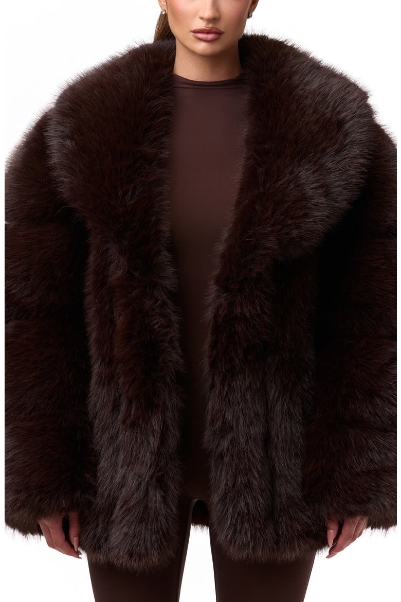 Shawl Lapel Faux Fur Coat, Main, color, DARK CHOCOLATE
